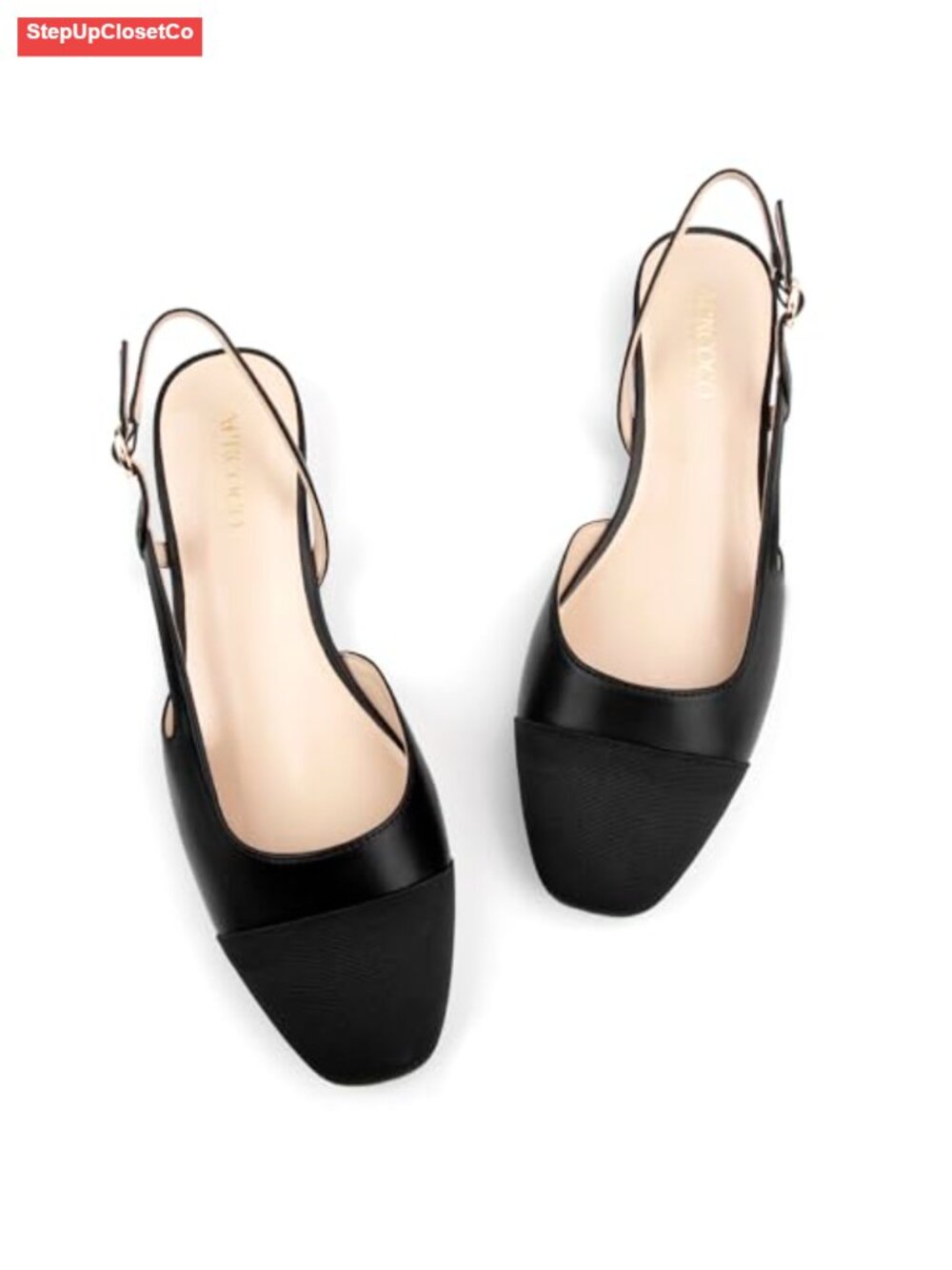 Slingback Flats Women Faux Leather Square Toe Low Heel Wedding Shoes